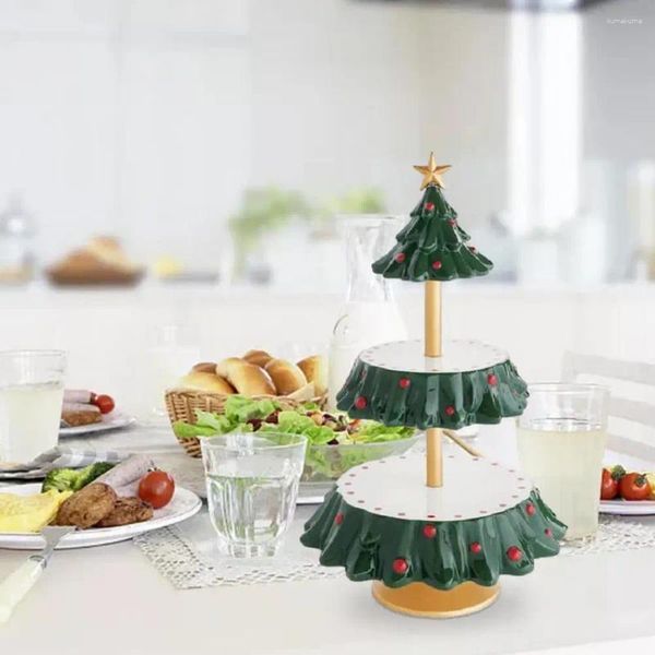 Decorazione per feste Squisito espositore per snack a 2 livelli Creativo a forma di albero di Natale Cibo Torta Pasticceria Server Forniture per la casa di Natale