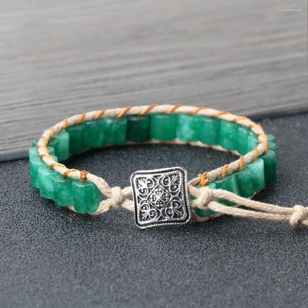 Filo colorato Boemia Cilindro Agata Bracciale intrecciato Bracciale avvolgente in pelle Chakra fatto a mano Braccialetti Catena Gioielli Regalo Amico