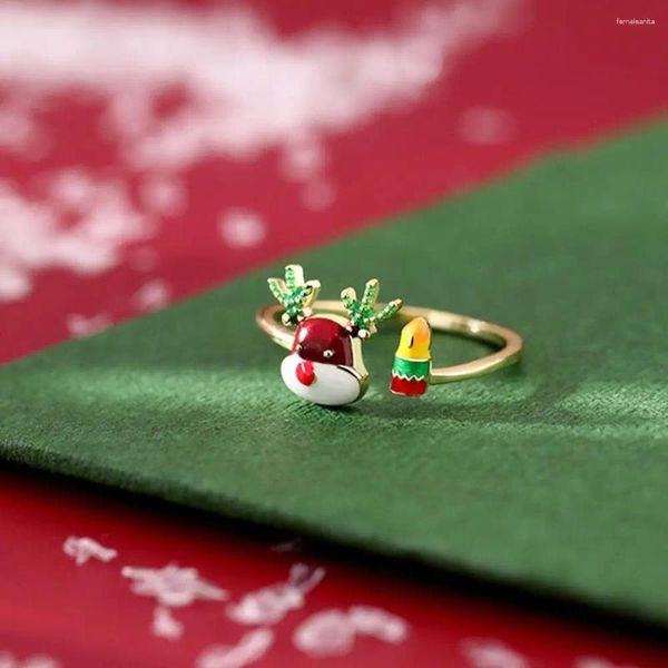 Cluster Ringe Kreative Emaille Elch Öffnung Ring Weihnachten Tropfen Öl Finger Schnalle Dekorationen Frohes Jahr Schmuck Geschenke Zubehör