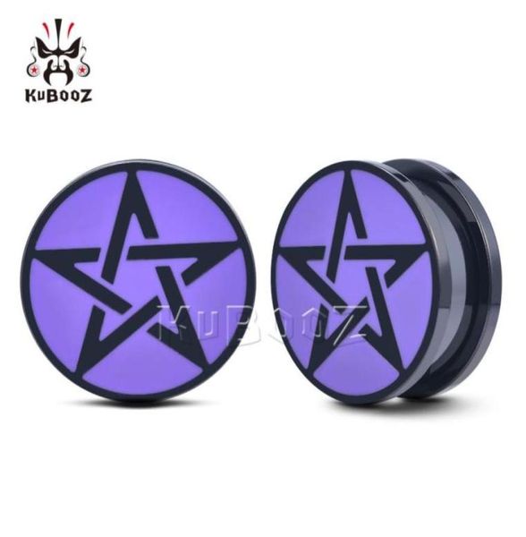 KUBOOZ Acciaio inossidabile Pentagramma viola Tappi per le orecchie Tunnel Piercing Orecchino Calibri Gioielli per il corpo Barelle Espansori Intero 6mm 62088096805