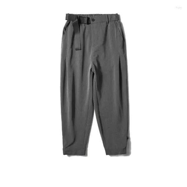 Erkek pantolon bahar sonbahar katı elastik bel düğmesi fermuarlı kanatlar cepler rahat gevşek pantolon moda caddesi