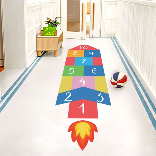 Cartoon Rocket Shape campana Numeri arabi Adesivi per pavimenti per la camera dei bambini Boy Play Room Decalcomanie da muro Gioco Adesivi in PVC Decor