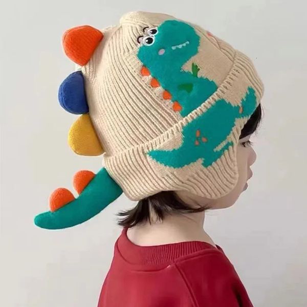 Berretti Cappelli invernali per bambini Protezione per le orecchie Cappello lavorato a maglia Simpatico cartone animato Dinosauro Paraorecchie Berretto per bambini Ragazzi Ragazze Morbido addensare caldo Berretto da sci 231213