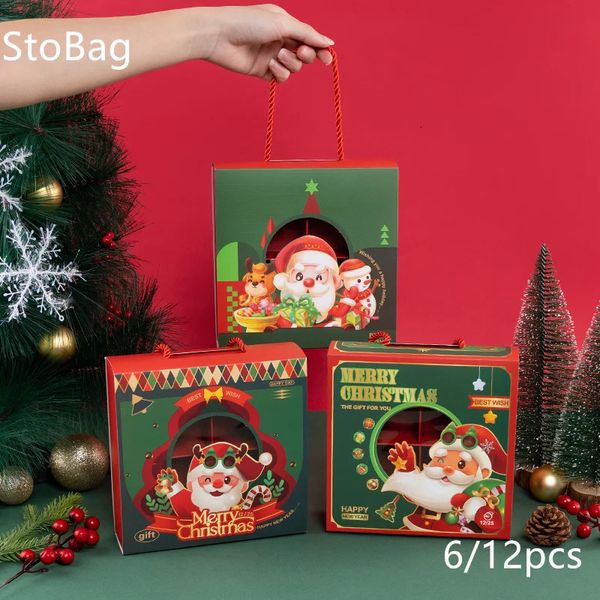 Hediye sargısı Stobag-Christmas Eve Tut Hallı Dört Grid Hediye Noel Baba Ambalaj Kurabiyeleri Pasta Şeker Çocuk Partisi Malzemeleri Kırmızı Yeşil 6pcs 231214