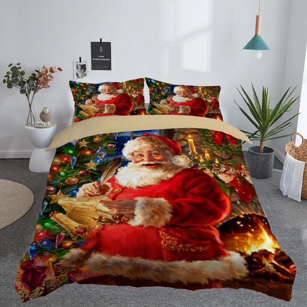 Yatak Setleri 3D Baskılı Mutlu Noeller Seti Kraliçe İkiz Kral Dekorasyon Ev Yatağı ile Yatak 231214