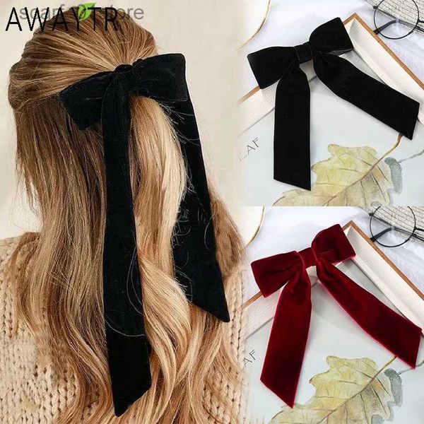 Copricapo Accessori per capelli Vintage Grande grande fiocco di velluto Forcine Barrettes per le donne Ragazze Matrimonio Lungo nastro Coreano Clip di capelli Hairgrip Accessori per capelliL231214