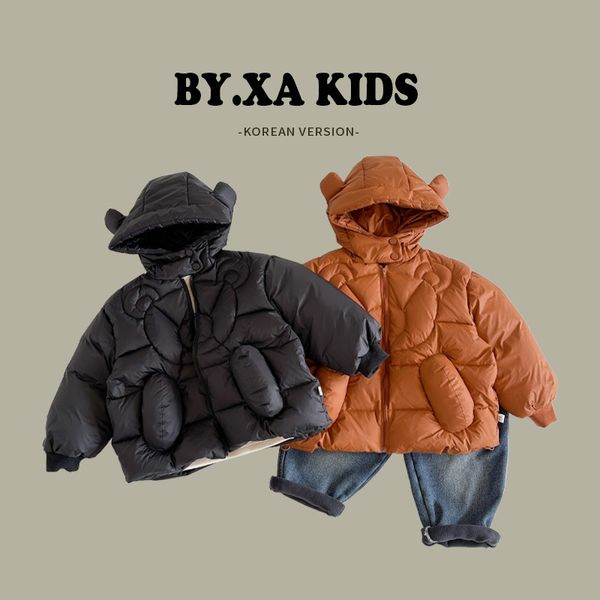 Inverno bonito crianças jaqueta para baixo crianças com capuz urso meninos e meninas grosso casaco quente