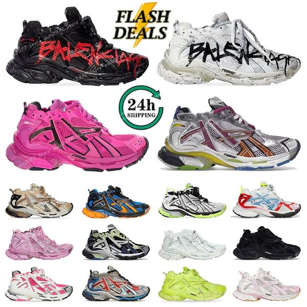 Koşucular 7.0 Erkek Spor ayakkabıları Sıradan Ayakkabı Graffiti Siyah Fluo Green Bordo Deri Ücretsiz Gri Hafif Mor Neon Sarı Beyaz Lüks Marka Kadınlar Büyük Boy