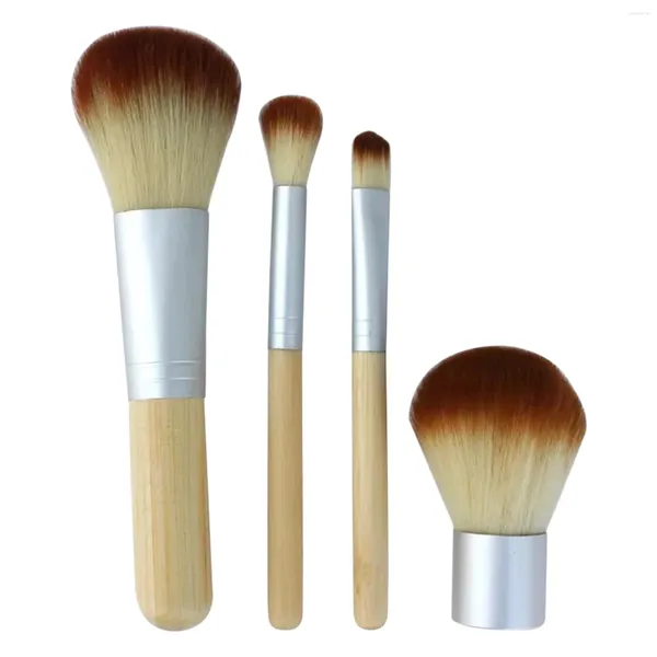 Make -up -Bürsten 4pcs Bambusgriff mit Tasche Lidschatten Kosmetische Pinsel -Set tragbarer Foundation Pulver Professional Concealer Kabuki Blush