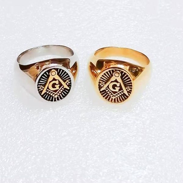 Stainless Steel fraternity fraternal association Masonic Ring Round Shape Silver Gold Jewel square compass Jewellery For Lady Women Men