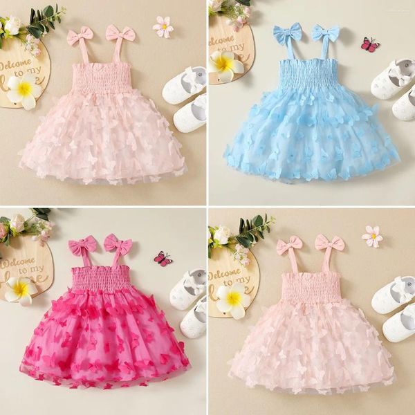 Vestidos de menina nascidos bebê verão criança 0-2 anos meninas sem mangas vestido de princesa 3d borboleta bonito arco vestido de verão moda roupas infantis