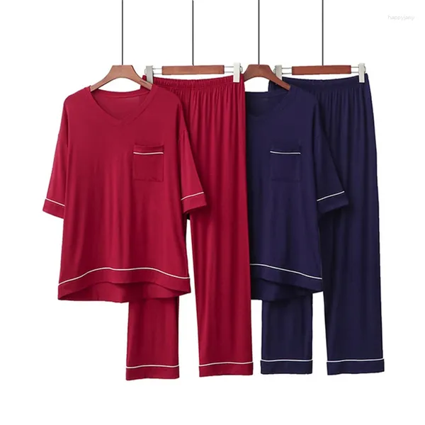 Damen-Nachtwäsche, Pyjama-Set, einfarbig, Sommerhose, Heimservice, Nachtkleid, V-Ausschnitt, modal, elastisch, Weinrot, 2023, sexy Nachtwäsche