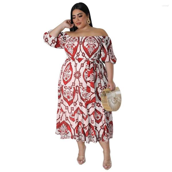 Vestidos casuais moda feminina vestido plus tamanho grande XL-5XL senhoras saia estampada