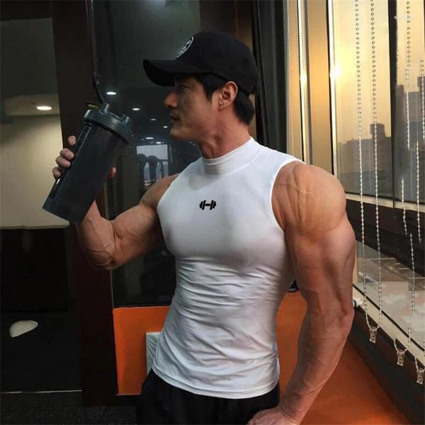 Canotte da uomo Camicia senza maniche a compressione Canottiera da palestra Canottiera da allenamento per uomo Bodybuilding Abbigliamento fitness aderente T-shirt sportive per muscoli