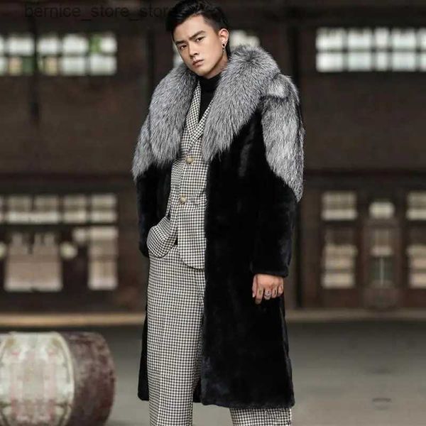 Casaco de pele de vison masculino de pele sintética casaco de pele de vison inteiro inverno quente longo blusão moda casual plus size q231212