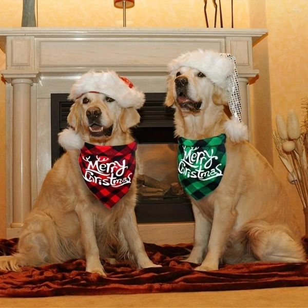 Abbigliamento per cani 2 pezzi Bandane per animali domestici di Natale Collare scozzese Asciugamano per saliva lavabile Sciarpa a triangolo a scacchi Decorazioni natalizie Accessori