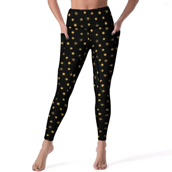 Leggings femininas sun print yoga calças sexy ouro sol personalizado cintura alta fitness leggins feminino casual estiramento esportes collants