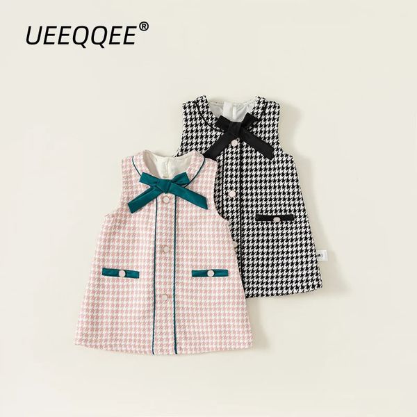 Vestidos de menina Plaid Bow 2023 Spring Autumn Children Dress Casual Girls Use Sleeseless Toddler Princess Kids Clothing para 1 10y 231213