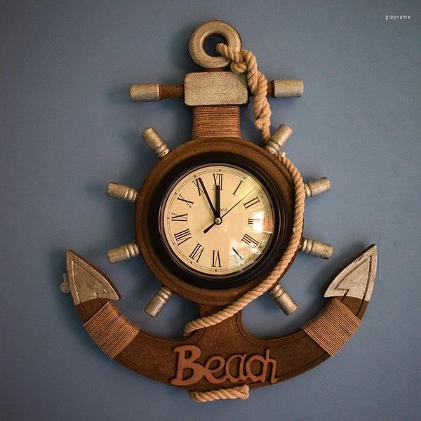 Настенные часы в средиземноморском стиле, украшение дома, корабль, прицел для гостиной, часы с деревом, ручной домашний декор