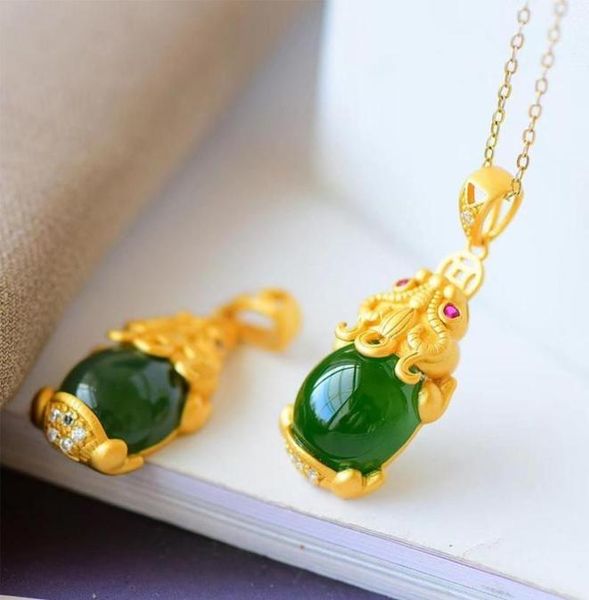 Correntes vintage pixiu zircon ouro jade pingente colar charme european moda fine mulher homem festa de aniversário casamento inteiro presente9681063