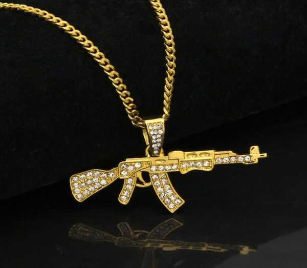 Gold Iced Out AK47 Anhänger Halskette für Herrenmode Hip Hop Schmuck kubanische Gliederkette Halsketten5530141