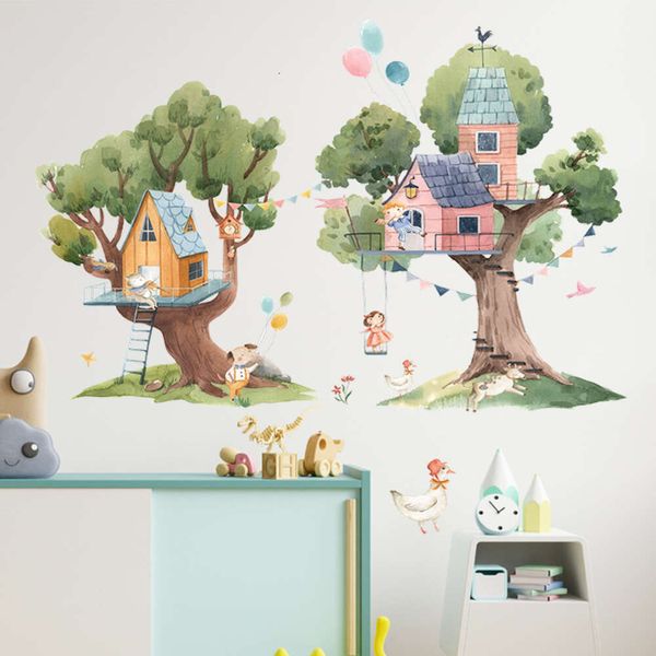 Kreatives Haus auf dem großen Baum, Wandaufkleber, Cartoon-Lovley-Baum, Heimdekoration für Kinderzimmer, DIY-Vinyl-Wandaufkleber