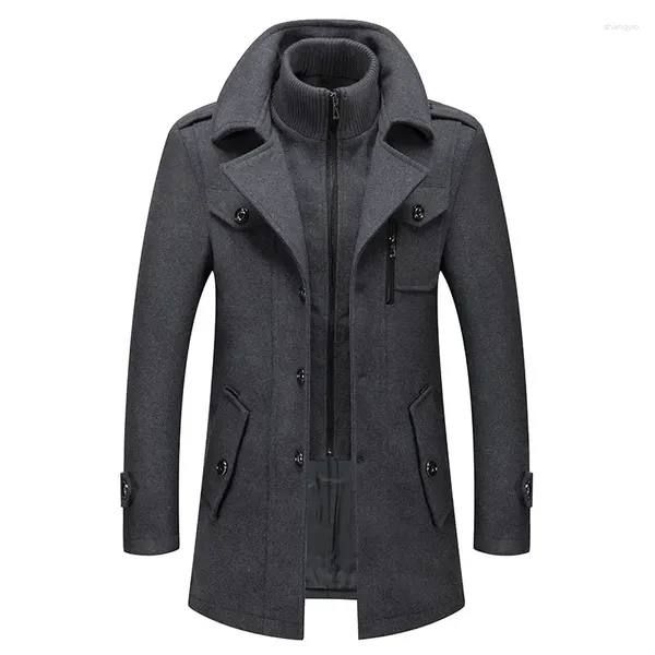 Casacos masculinos de lã de inverno casaco masculino moda gola dupla grossa jaqueta quente único breasted trench casual misturas sobretudos