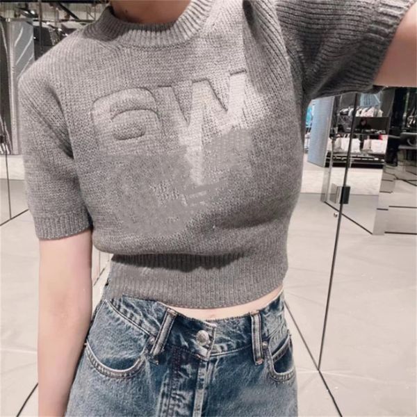Женский дизайнер свитеров Серый высококачественный вязаный свитер для женщин с короткими рукавами для женщин