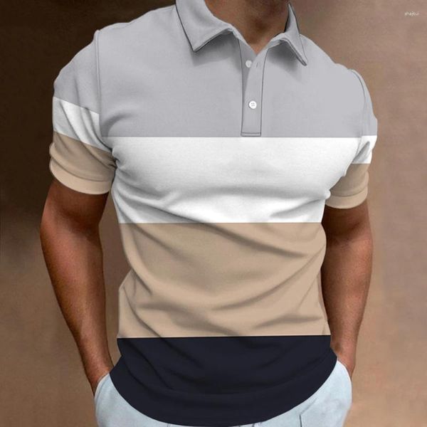 Polo da uomo Polo a righe Stampa T-shirt a maniche corte Casual Business Button Top T-shirt Moda estiva Abbigliamento uomo