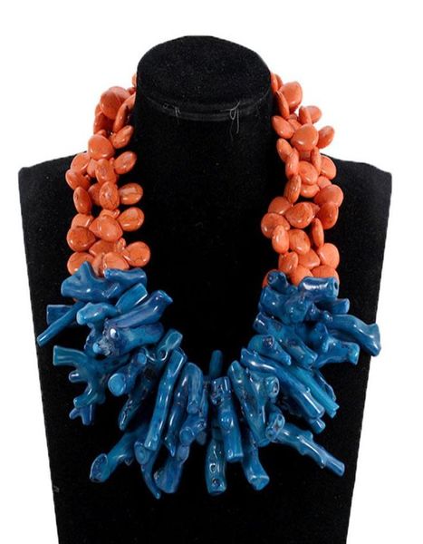 Lindo colar coral barroco laranja e azul-petróleo, moda africana, contas de casamento, festa, joias de noiva 2020 cnr0377040344