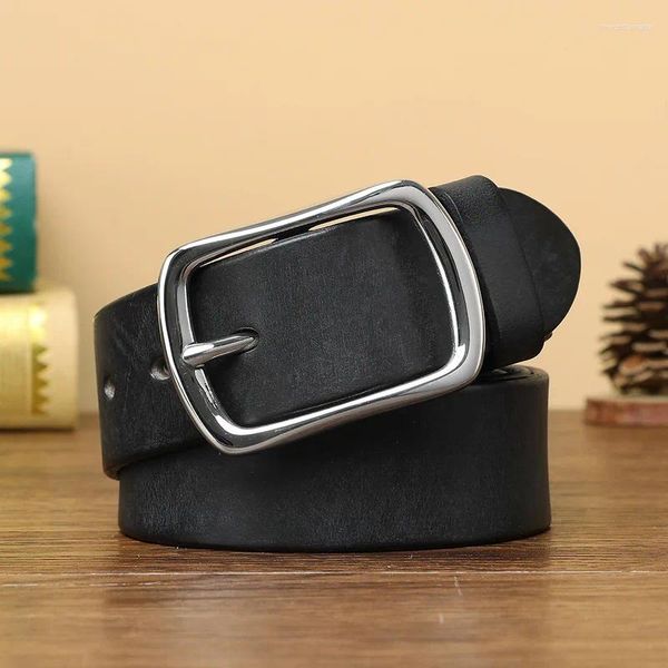 Gürtel 3,8 cm breit Edelstahl Schnalle Gürtel Herren Nadel echtes Leder reines Rindsleder Vintage Business Casual Hosen