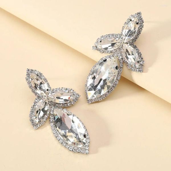 Orecchini pendenti Borchie con cristalli a foglia grande per donna Eleganti accessori per orecchie con gioielli Fucsia Brincos