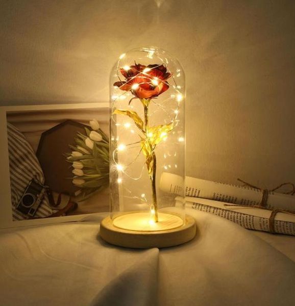 LED Beauty Rose and Beast Lampada da scrivania a forma di fiore rosso alimentato a batteria Lampada da tavolo romantica per San Valentino Decorazione regalo di compleanno8049736