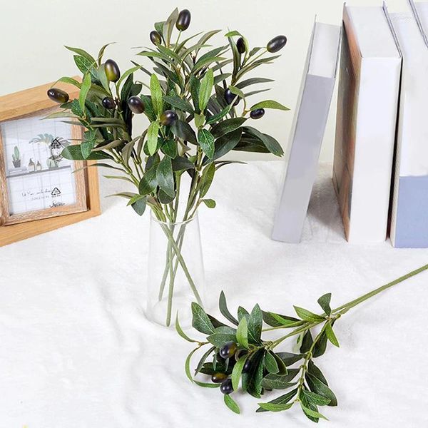 Flores decorativas ramo de oliveira artificial com folhas plantas falsas para arranjo de flores acessórios vaso mesa casa diy grinaldas