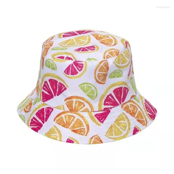 Berretti Due lati indossano reversibili cappelli a secchiello Panama unisex estivi anguria limone frutta stampa cappelli da pescatore pieghevoli hip hop
