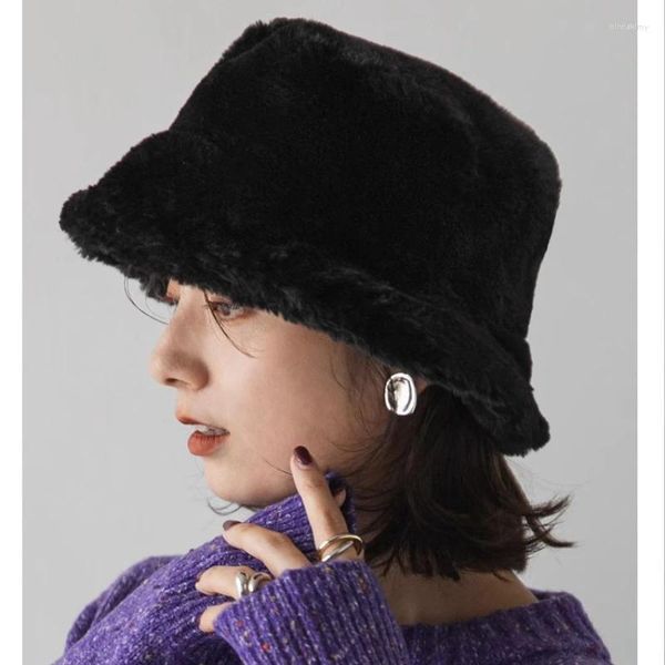 Beralar Japon moda kovası şapka kadınlar Sonbahar ve Kış Peluş Havza Kapağı Açık Boş Zamanlı Sıcak İmitasyon Mink Panama Bob Şapkaları Erkekler İçin