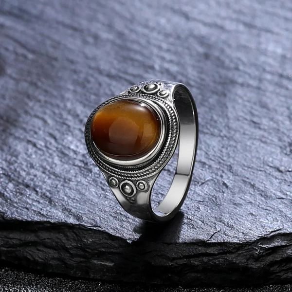 Anéis de casamento Sterling Silver 925 Anel Natural 8/10mm Tiger Eye Stone Ruby Ring Mens Party Gift Exquisite Jewelry 231213