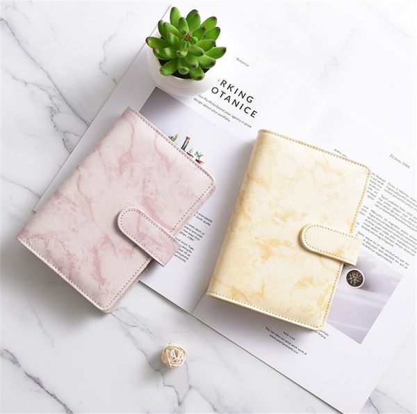 A6 Marble Notebook Binder bloco de notas 7,5 * 5,1 polegadas Cadernos de folhas soltas 5 cores sem papel PU Capa de couro sintético Pasta de arquivo Planejadores em espiral Álbum de recortes