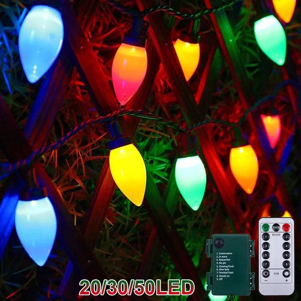 Outros suprimentos para festas de eventos Bateria C7 Lâmpadas Luzes de corda de Natal Controle Remoto LED Morango Garland Luzes de fada Iluminação ao ar livre Decoração de árvore de Natal 231214