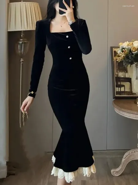 Abiti Casual Abito vintage francese in un pezzo Abito da donna Bottone elegante Festa serale Y2k Midi Abiti stile coreano femminile 2023 Inverno