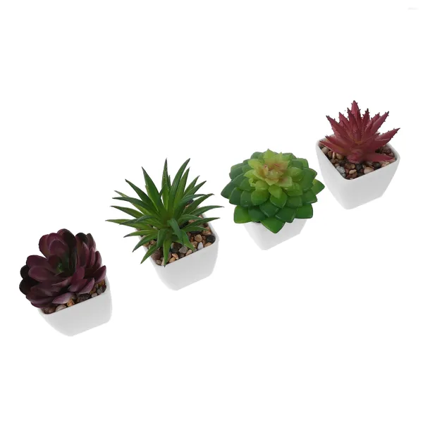 Flores decorativas 4 Pcs Plantas Artificiais Pequenas Em Vasos Em Miniatura Decoração Em Vaso Falso Pátio Pequeno Bonsai