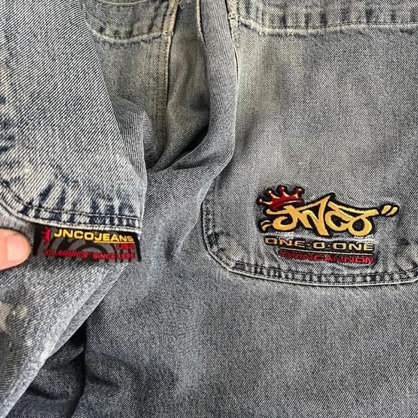 Erkek kot retro jnco amerikan sokak hip hop mektup desen bol erkek pantolon y2k harajuku gündelik gotik geniş bacak pantolon düz