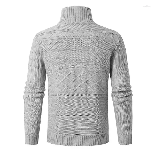 Tute da uomo Fibbia in pelle grigia Mezzo dolcevita Maglione inferiore Cardigan asimmetrico Cappotto casual da ragazzo bello