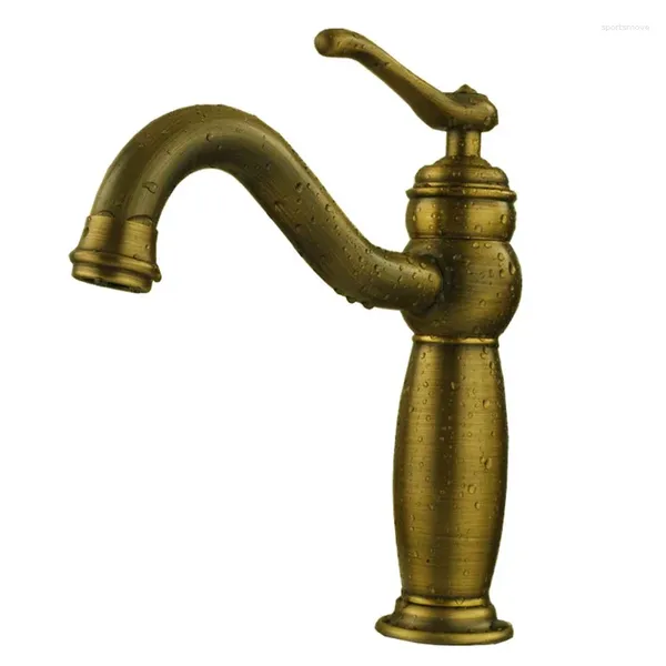 Rubinetti per lavabo Vidric Ottone antico Maniglia singola Lavabo a collo lungo Rubinetti da piano Rubinetto per lavabo da bagno Miscelatore freddo