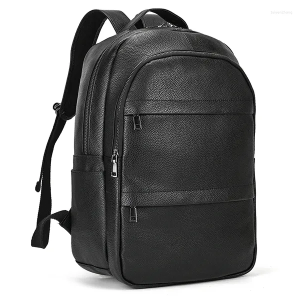 Schultaschen Hohe Qualität Herren Leder Rucksack Tasche für Männer Männlich Reise Mann Schwarz Bagpack 15,6 Zoll Laptop