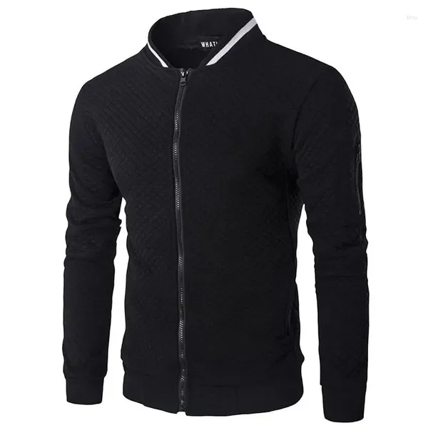 Giacche da uomo Cardigan scozzese casual con felpa con cerniera in peluche Giacca con colletto alla coreana Vestibilità slim a maniche lunghe Moda da strada Business J