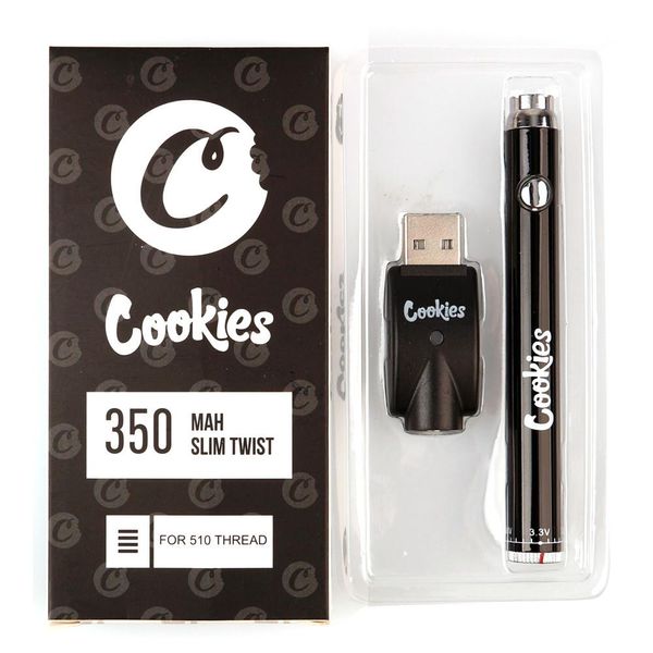 Cookies slim twist bateria 3.3v-4.8v tensão ajustável 350mah carregador usb recarregável pré-aquecimento 510 thread