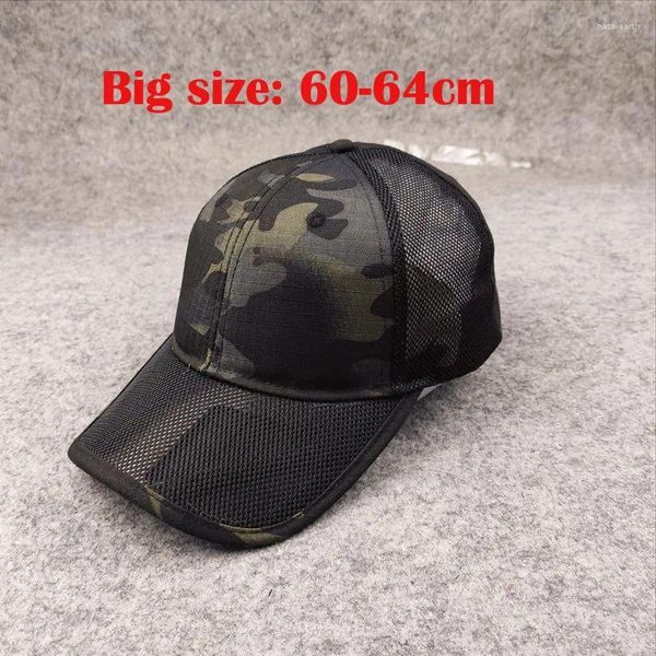 Ball Caps Sommer Atmungsaktive Mesh Baseball Kappe Für Männer Großen Kopf Größe Einstellbar männer Casual Camouflage Outdoor Dschungel Männlich 62 cm