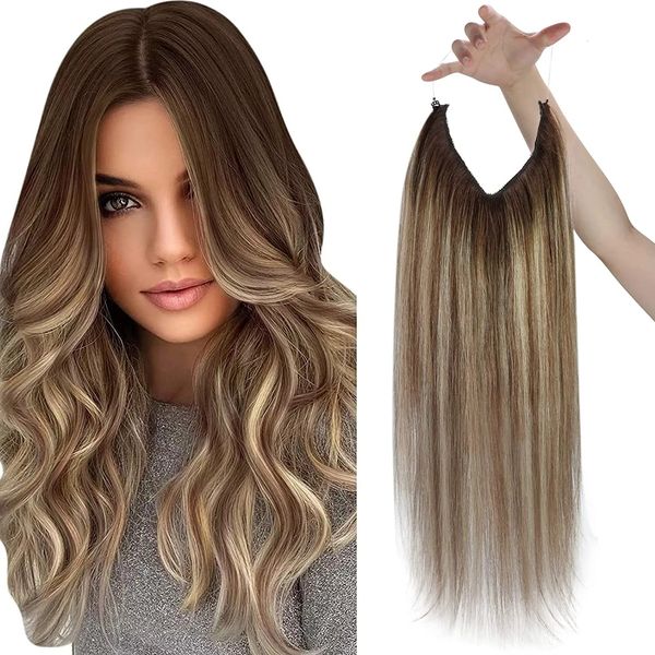 Perucas de renda Vesunny linha de peixe fio de cabelo humano natural onepiece trama invisível com 2 clipes máquina feita loira 231213