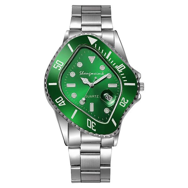 Altri orologi shangmeimk Orologio da uomo Insolito concettuale Reloj Crash Melting Twist Cassa a forma di orologio da polso al quarzo Uomo uomo rombico Orologio verde 231214